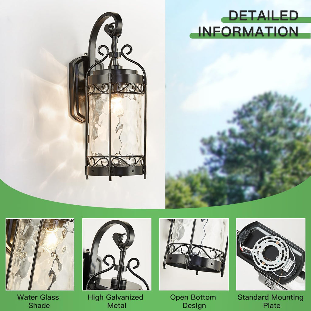 Large Dusk to Dawn Sensor Outdoor Wall Sconce,19.68" H Vintage Exterior Light Fixture with IP65 Waterproof,Classical European Style Porch Light with Water Glass for Front Door Balcony Porch