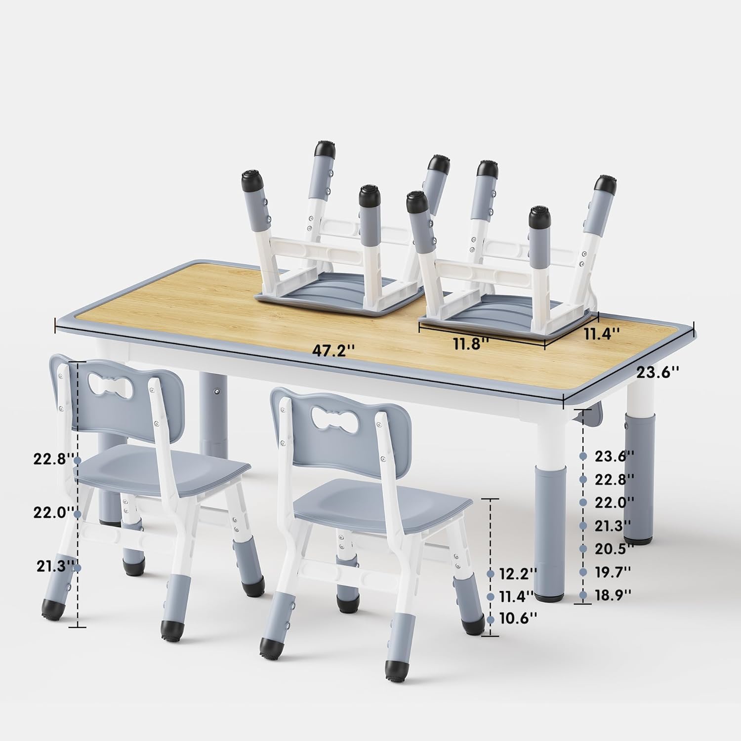 Brelley Kids Table and 4 Chairs Set, Height Adjustable Toddler Desk and Chair Set, Graffiti Desktop, Non-Slip Legs, Max 300lbs, Children Multi-Activity Table for Ages 2-8
