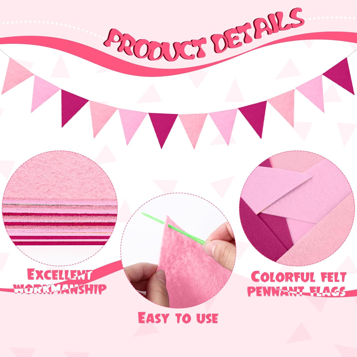Irenare 9.8 ft Pom Pom Garland Felt Colorful Tassel Banner Christmas Party Pompoms Garland Decorations Felt Pennant Banner for Classroom Home Mantel Fireplace Birthday(Pink)