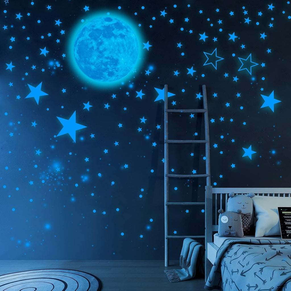 1049 Pieces Luminous Sticker Wall Decal Luminous Stars self-Adhesive Children's Room Wall Stickers Moon and Stars Fluorescent Wall Stickers, Stickers for Children's Rooms Girls Decorative