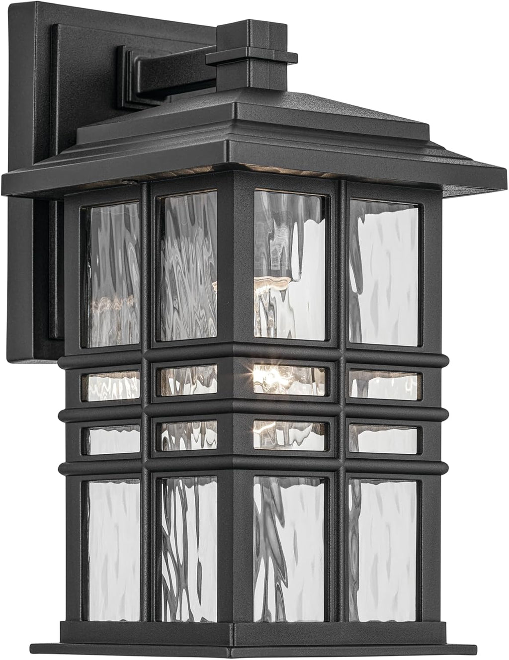 KICHLER Beacon Square 12" 1-Light Outdoor Wall Light with Clear Hammered Glass in Textured Black, for Exterior Doors, Garage, Porch, or Patio (12" x 6.5"), 49829BKT