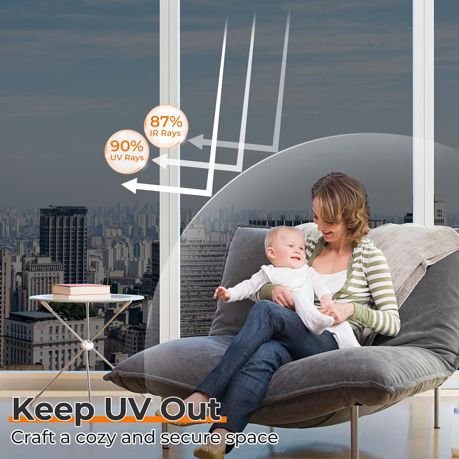 DOWELL Window Privacy Film, One Way Window Tint for Home, Static Cling Anti UV Sun Blocking Reflective Mirror Film, Heat Control See Out Not in Glass Tinting, Black Silver, 35.4" x 78.7"