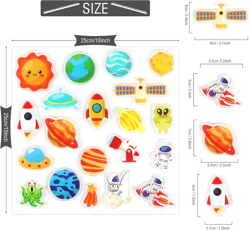 20 PCS Outer Space Thick Gel Clings Galaxy Window Gel Clings Decals Stickers for Kids Toddlers and Adults Home Airplane Classroom Nursery Outer Space Party Supplies Decorations Removable and Reusable