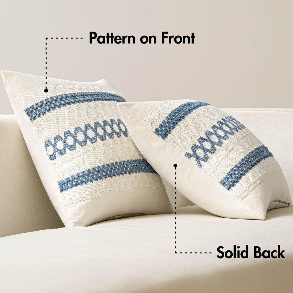 MIULEE Set of 2 Coastal Blue Boho Decorative Lumbar Pillow Covers 12x20 Inch Farmhouse Rustic Couch Throw Pillows Modern Summer Cushion Covers Retro Cute Macrame Woven Home Decor for Bed Sofa Chair