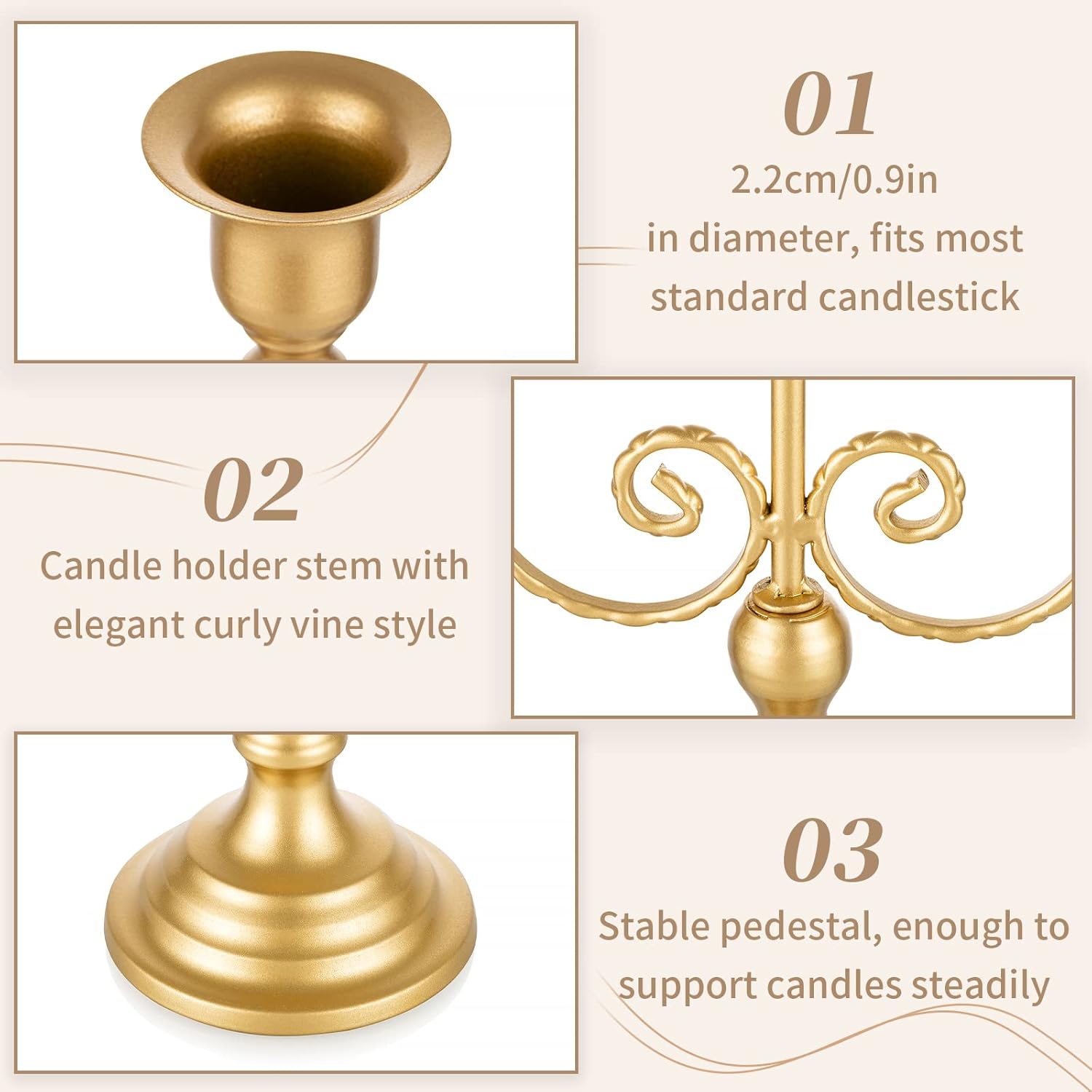 Sziqiqi Gold Taper Candle Holder for Centerpiece - 3-stem Candlesticks Holder for Wedding Table Centerpieces Metal Candle Stick Holders for Fireplace Mantle 2pcs