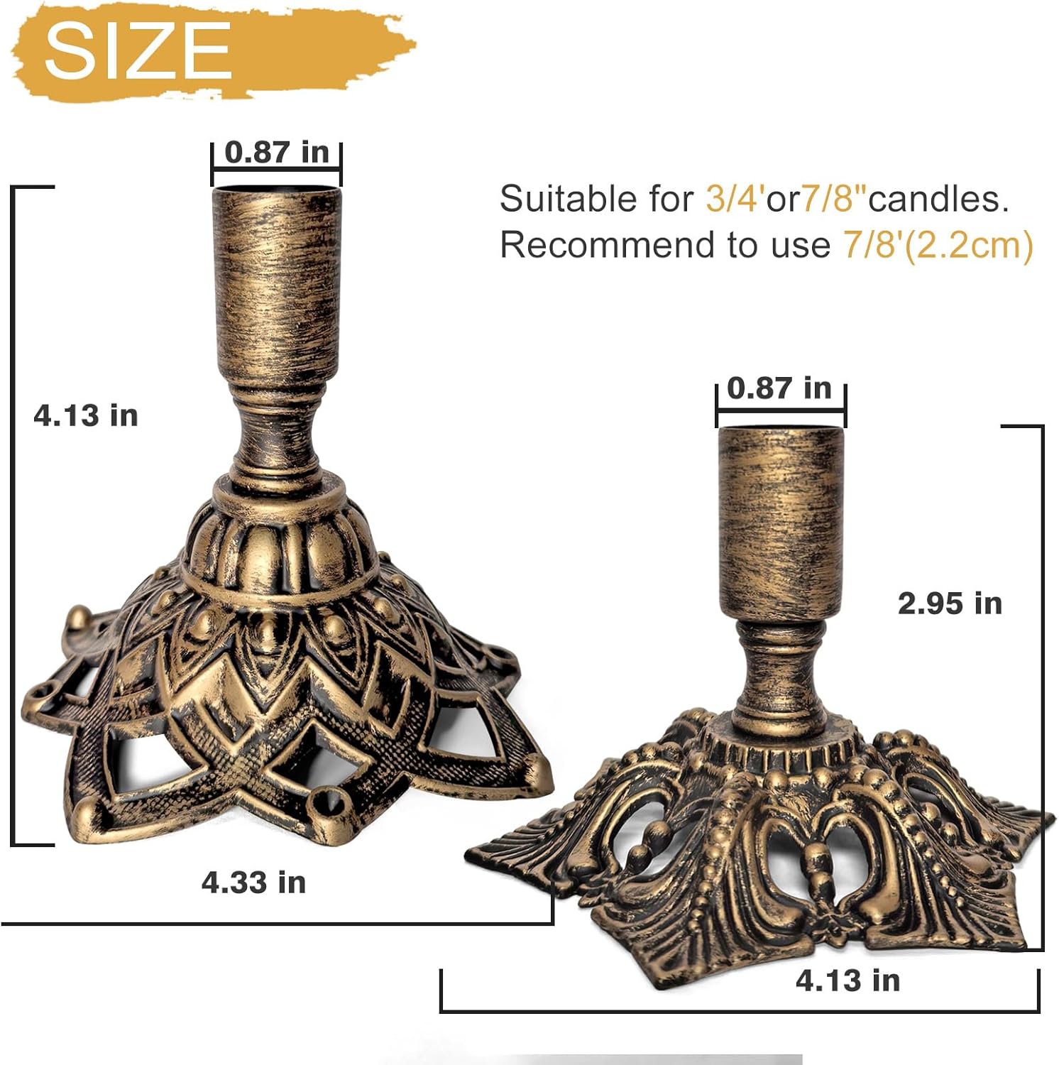 Candlestick Holders,Taper Candle Holder for Candlesticks Gold Brass Vintage Candle Metal Stick Candle Holders for Fireplace, Party, Dining,Wedding Decor,Fits 3/4 inch Thick Candle(Set of 6Pcs)