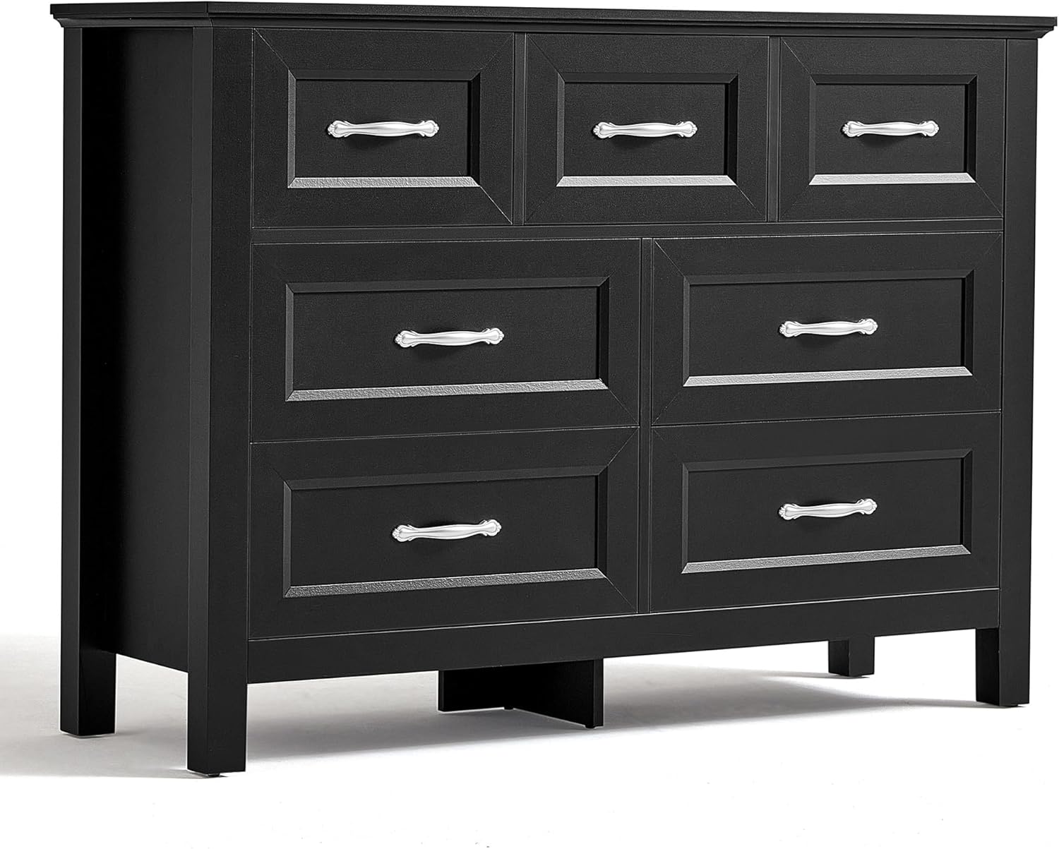 LINSY HOME Farmhouse 7 Drawers Dresser Chests for Bedroom, Wood Dresser Wide Chest of Drawers, Storage Dressers Organizer for Bedroom, Living Room,Hallway, SGS Certified