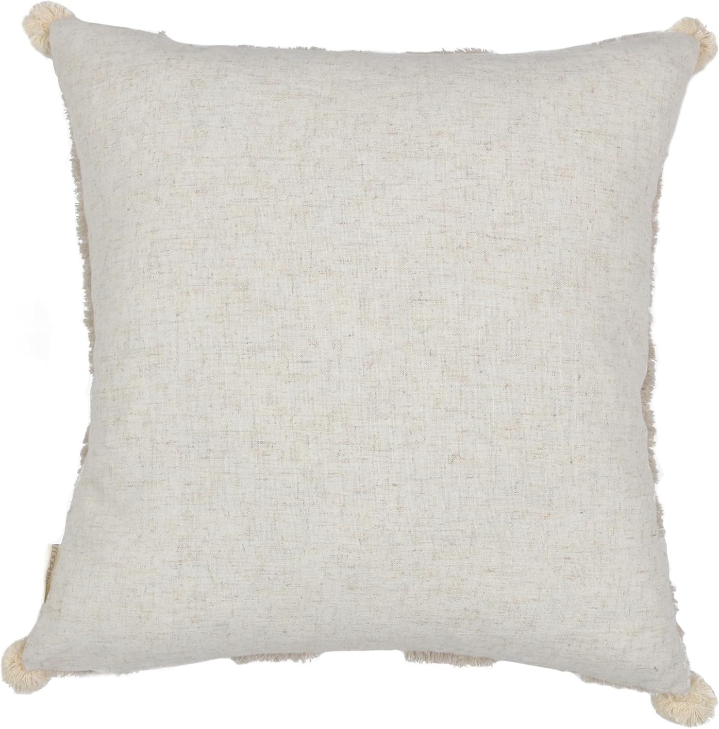 Boho Pillow Covers 18X18 Inch Boho Tufted Linen Throw Pillow Covers Decorative Pompoms Cushion Cover Farmhouse Pillow Case for Couch Sofa Bed Living Room Bedroom,Natural Beige