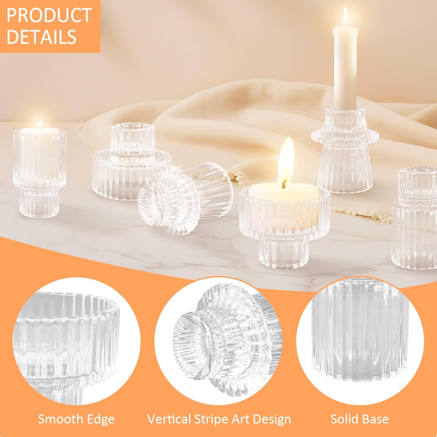 30 Pcs Glass Candlestick Holders Tealight Candle Holders, Double Side Taper Candle Holders for Dining Table Decor Birthday Centerpiece Wedding, Clear