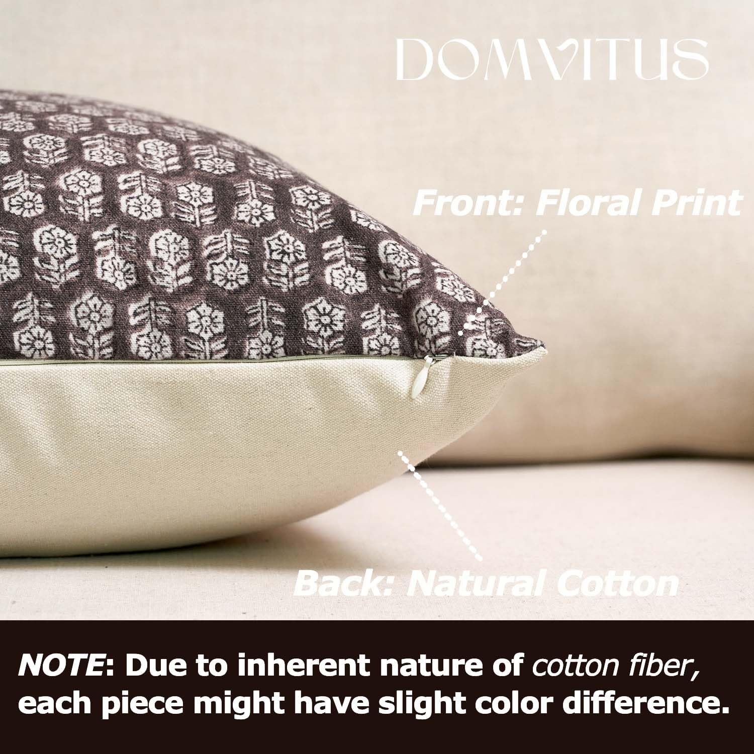 DOMVITUS Floral Pillow Covers Set of 2, Throw Pillow Covers 20x20, Floral Print Neutral Accent Decorative Pillow Covers for Living Room, Bed, Dark Brown