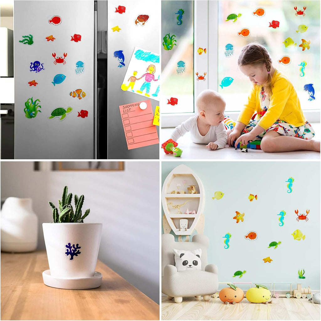20 Pieces Sea Animals Thick Gel Clings Ocean Window Gel Clings Decals Stickers for Toddlers Kids Adults Home Airplane Classroom Nursery Sea Animals Party Supplies Decoration Removable and Reusable