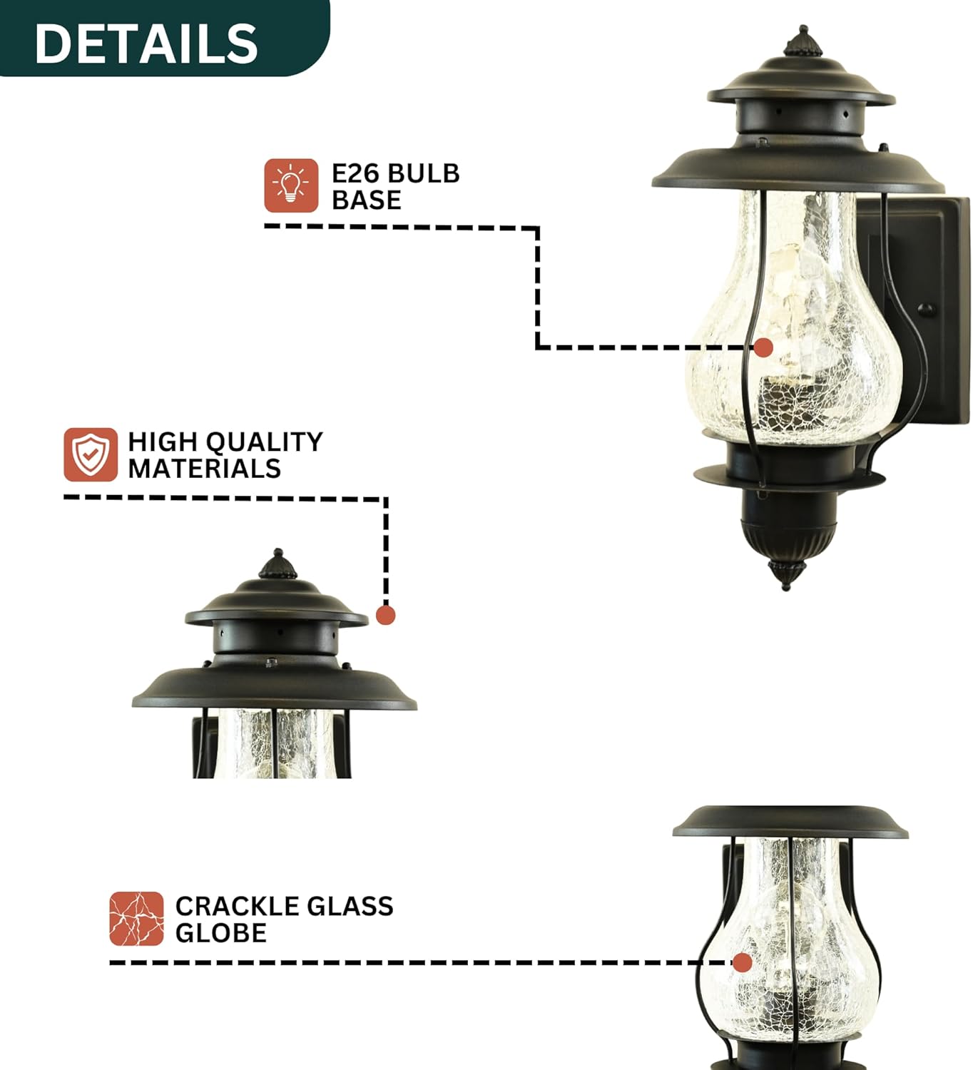 Muskoka Lifestyle Products Outdoor Weatherproof Wall Sconce Lantern, Rustic Porch Light Fixture, Farmhouse Wall Sconce Entryway Light