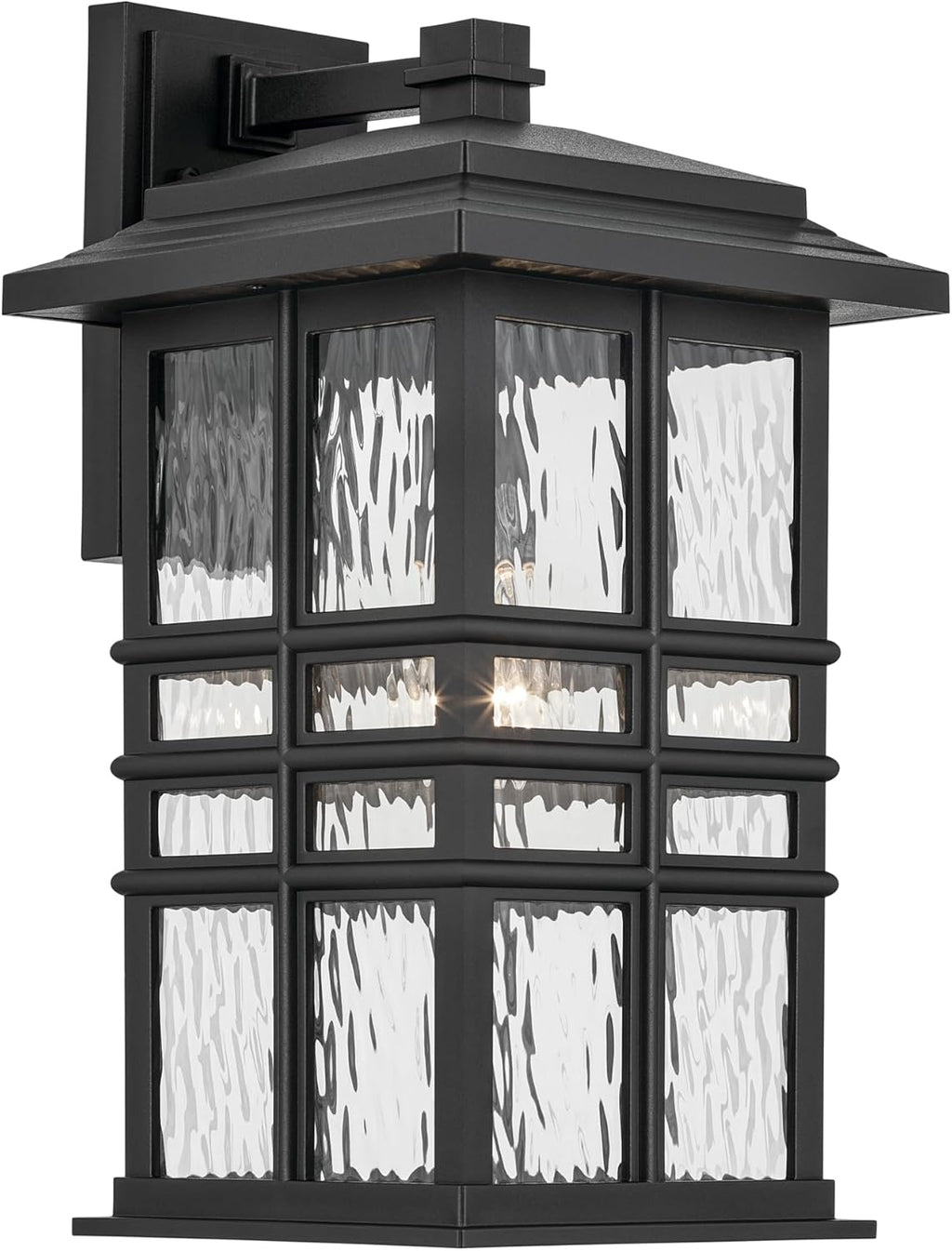 KICHLER Beacon Square 17.25" 1-Light Outdoor Wall Light with Clear Hammered Glass in Textured Black, for Exterior Doors, Garage, Porch, or Patio (17.25" x 9.5"), 49831BKT