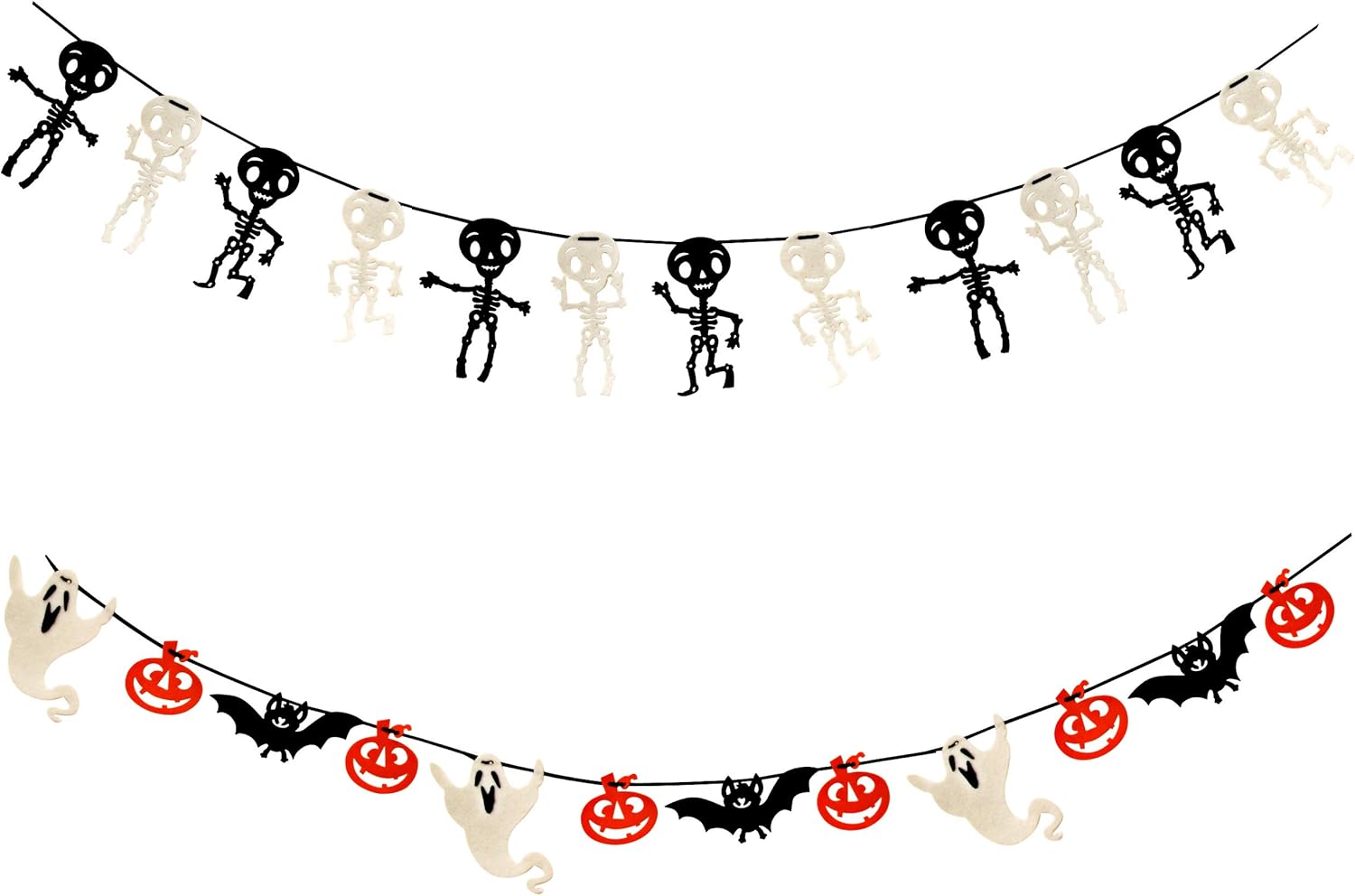 Gift Boutique - 9 Foot Halloween Garland Felt Banner Chain Decorations Indoor & Outdoor Party Supplies 18 Feet Total Pack of 2 Designs Skeletons Bat Pumpkin Ghost