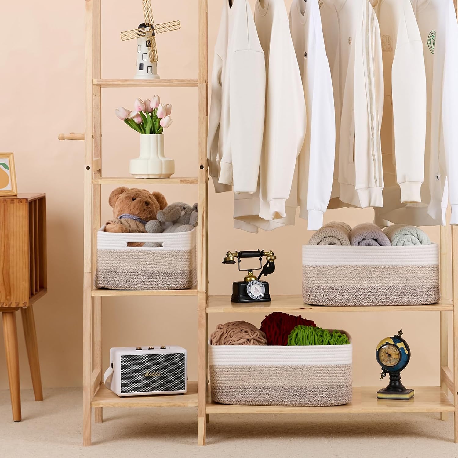 Large Storage Baskets for Shelves, Closet Organizers Bins for Clothes Blanket Towels, Baby Nursery, Toy Baskets Box, Woven Rope Baskets, 17 x 13 x 7.5”, 2 Packs Gradient Brown