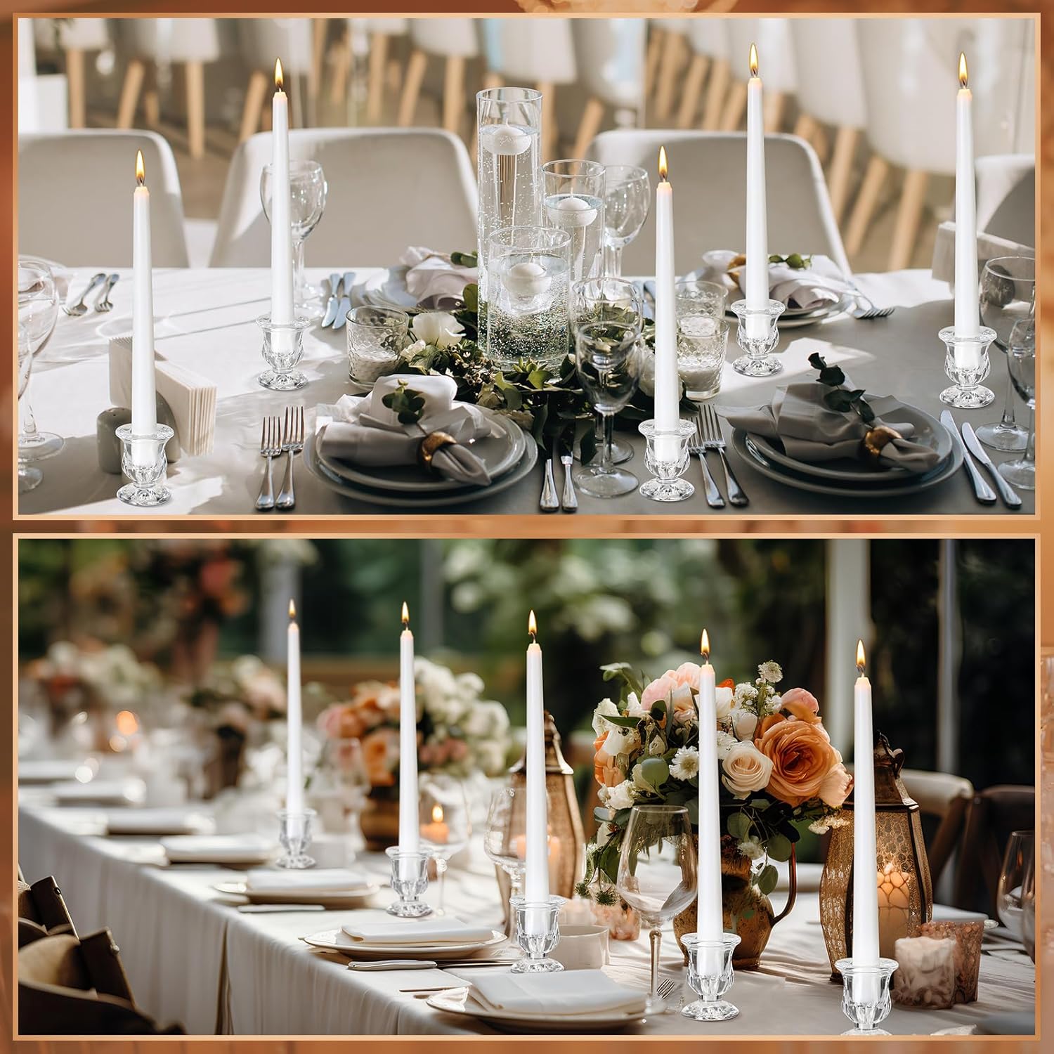 36 Pcs Glass Taper Candle Holders Bulk 2. 5 Inch Clear Candlestick Holder with Long Tapered Candles Candle Sticks Set for Table Centerpiece Wedding Christmas Party Decoration