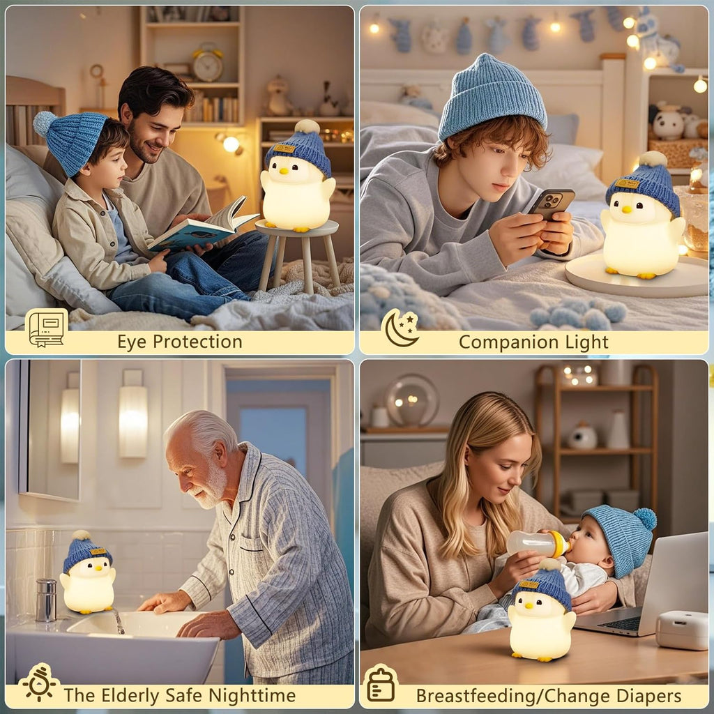 Penguin Night Light for Kids, Adorable Penguin Lamp with Hat, Food Grade Silicone Nursery Nightlight, Rechargeable/Dimmable/Timer,LED Squishy Novelty Animal Bedside Lamp,Funny Gifts for Boys