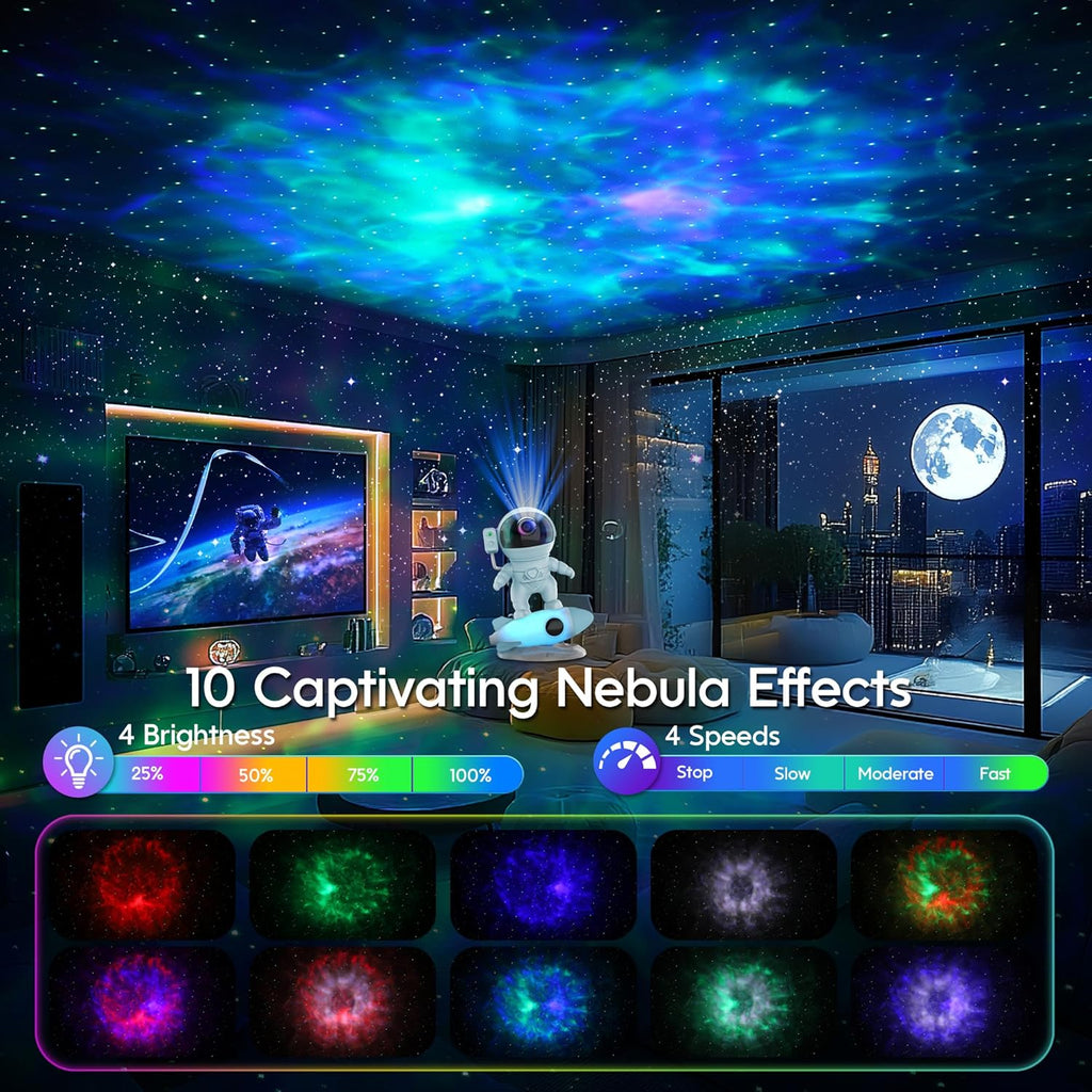 Astronaut Galaxy Projector, Star Projector Rocket Night Light for Kids Room, 360° Adjustable Magnetic Head, Bluetooth Speaker, Timer, White Noise with Remote APP Button Control Idea for Gift