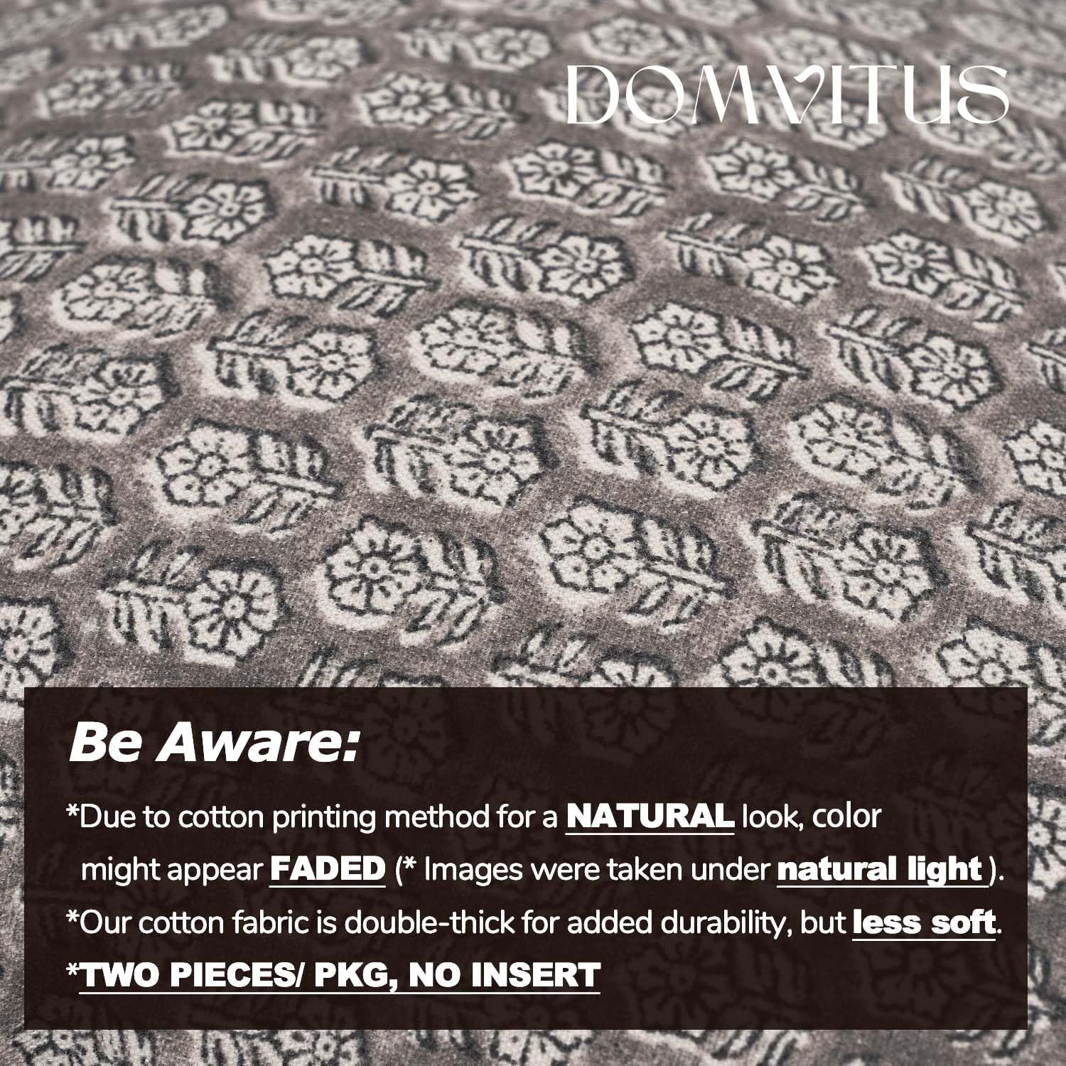 DOMVITUS Floral Pillow Covers Set of 2, 24x24 Pillow Covers, Floral Print Neutral Accent Decorative Pillow Covers for Living Room, Bed, Light Taupe