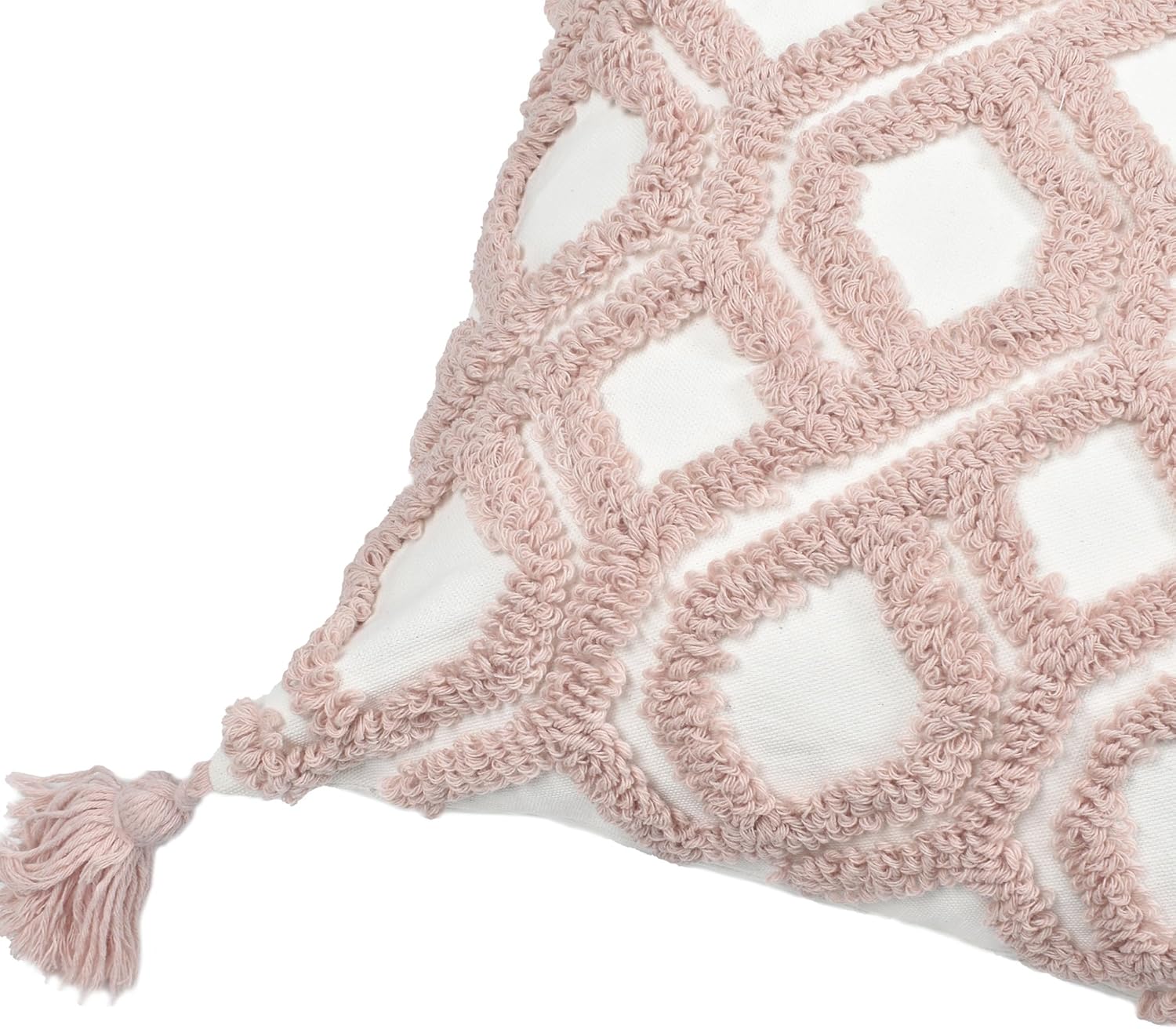 Boho Pillow Covers 18X18 Inch Boho Tufted Throw Pillow Covers Decorative Tassels Cushion Cover Farmhouse Pillow Case for Couch Sofa Bed Living Room Bedroom, Blush