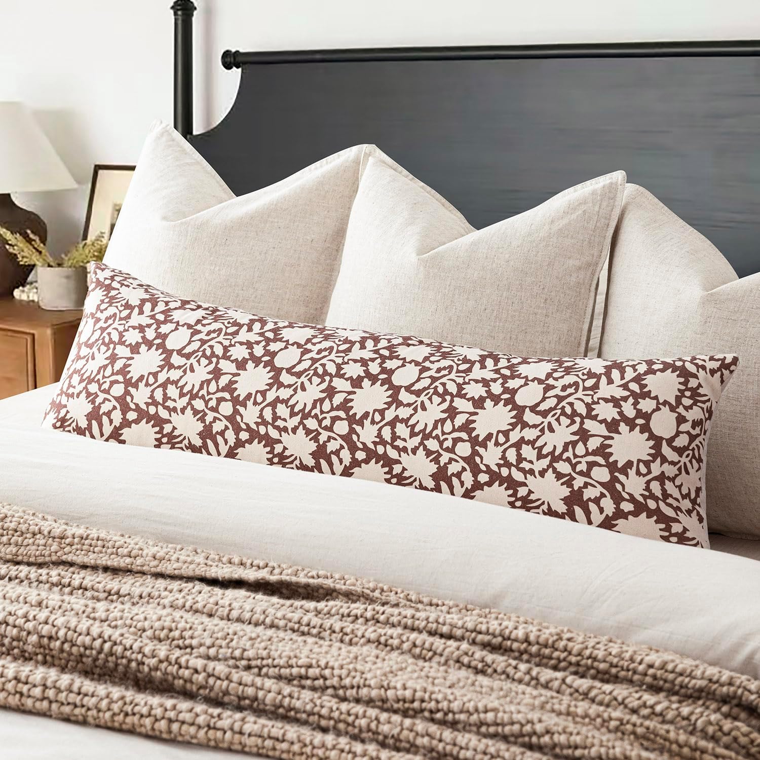 Foindtower Set of 2 Decorative Long Body Lumbar Throw Pillow Covers Accent Farmhouse Cushion Covers Boho Neutral Pillowcase for Couch Sofa Bedroom Living Room Home Decor Outdoor,14×36 Inch,Wine Red