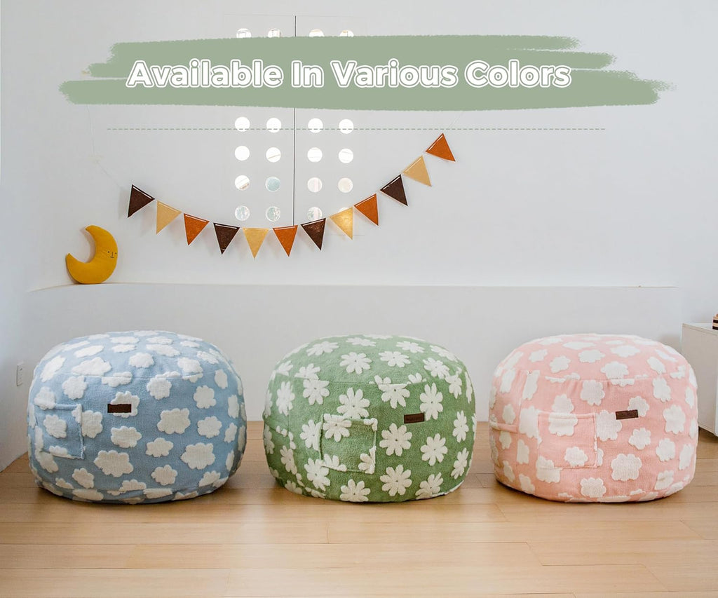 MAXYOYO Bean Bag Chair Bed for Kids, Convertible Bean Bag from Lazy Chair to Floor Bed, Fresh Floral Design Cover, Stuffed Floor Sofa Couch for Boys and Girls, High-Density Foam Filling, Green
