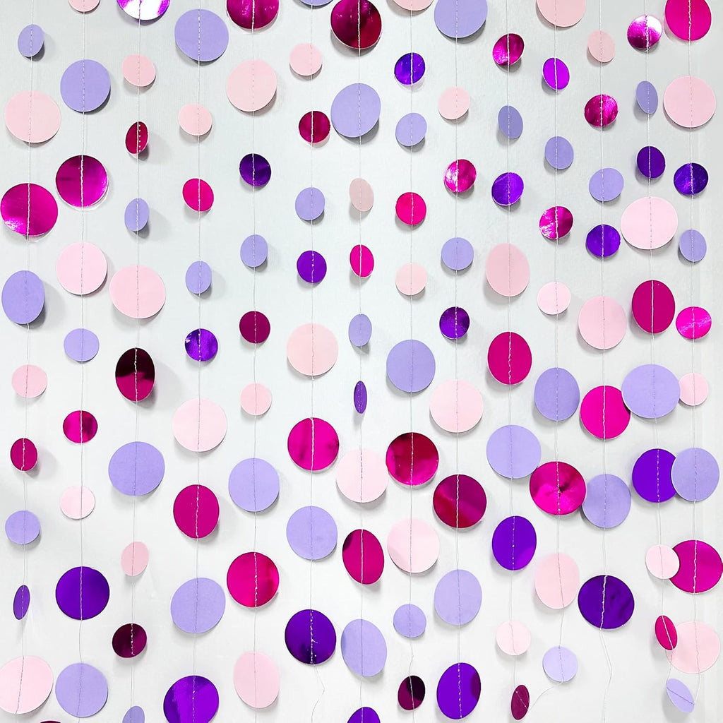 Pink and Purple Party Decorations Circle Dots Garland Hot Pink Lavender Hanging Polka Dot Streamer for Girls Birthday Baby Shower Bridal Shower Wedding Bachelorette Anniversary Party Supplies