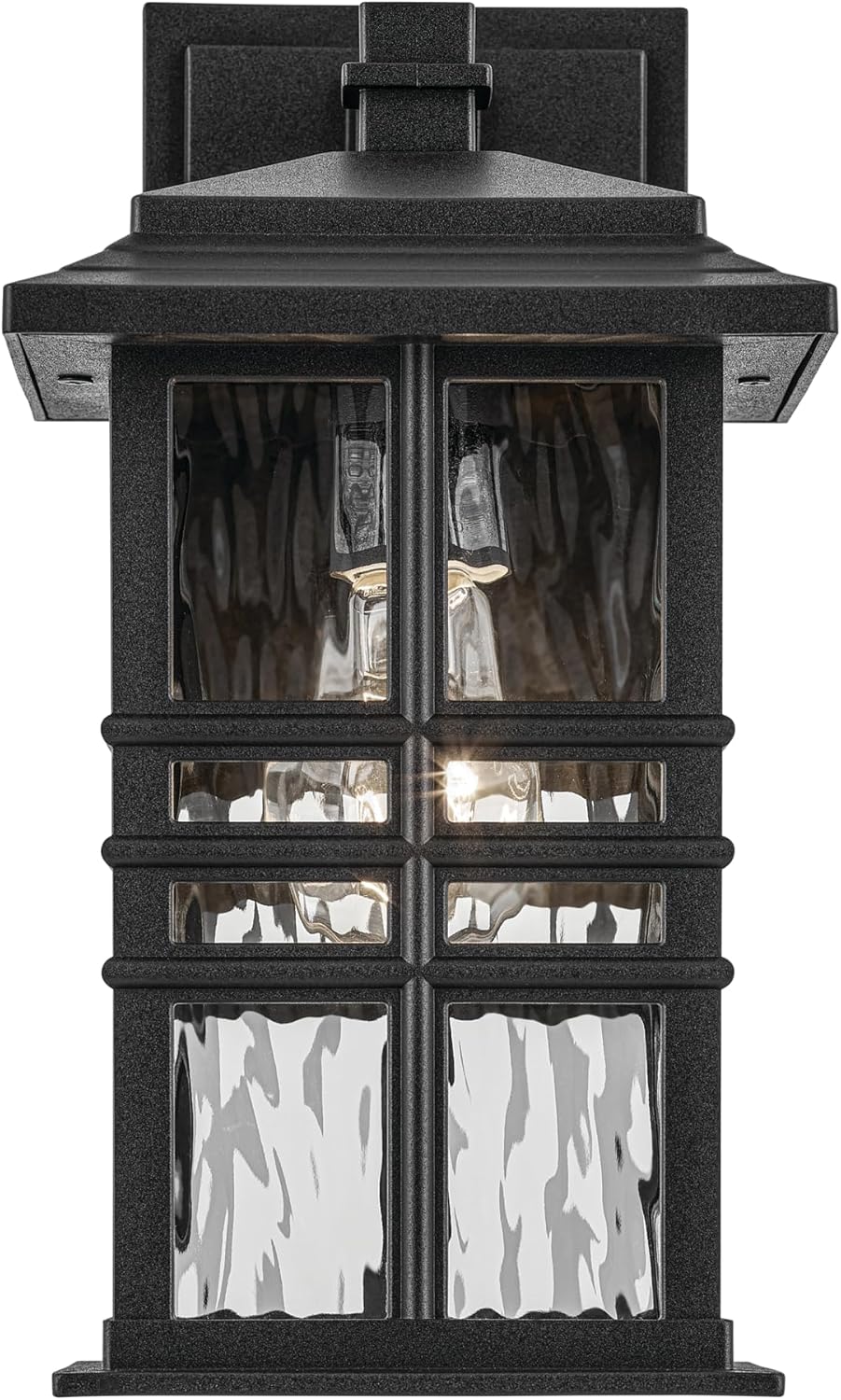 KICHLER Beacon Square 12" 1-Light Outdoor Wall Light with Clear Hammered Glass in Textured Black, for Exterior Doors, Garage, Porch, or Patio (12" x 6.5"), 49829BKT
