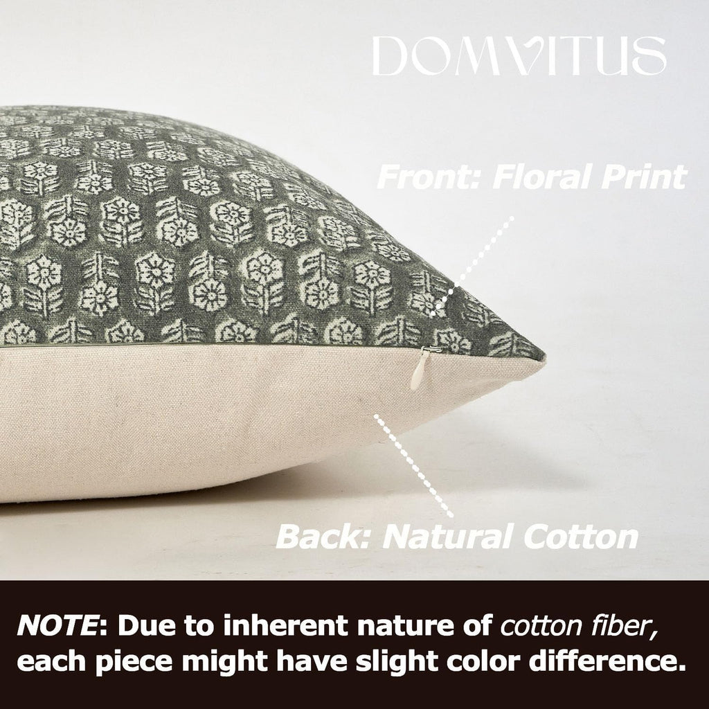 DOMVITUS Floral Pillow Covers Set of 2, Throw Pillow Covers 20x20, Floral Print Neutral Accent Decorative Pillow Covers for Living Room, Bed, Mineral Green