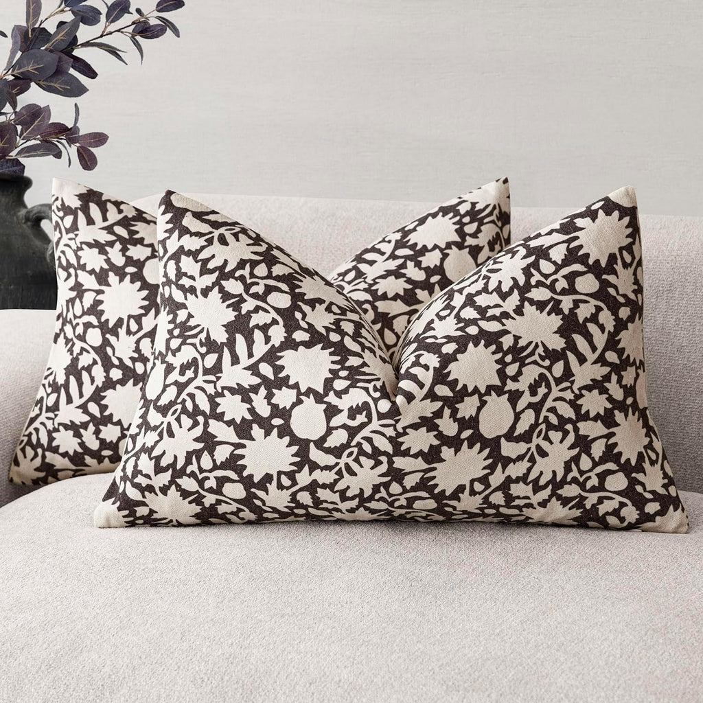 Foindtower Set of 2 Decorative Neutral Floral Lumbar Throw Pillow Covers Accent Farmhouse Cushion Covers Boho Vintage Pillowcase for Couch Sofa Bedroom Living Room Home Decor Outdoor12×20 Inch,Black