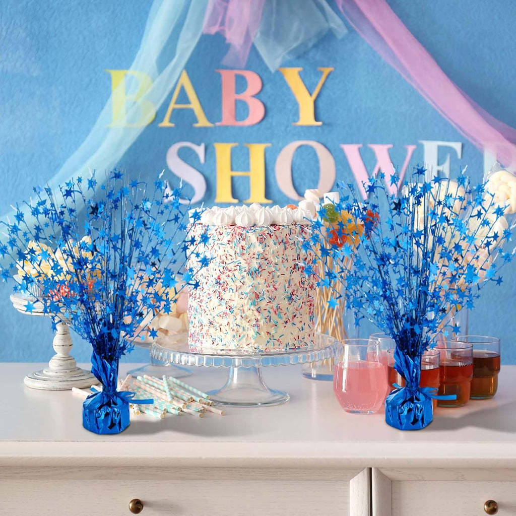 Crowye 18 Pieces Metallic Foil Spray Centerpiece Party Star Table Decoration Burst Metallic Table Centerpieces for Birthday Party Season Holiday(Blue)