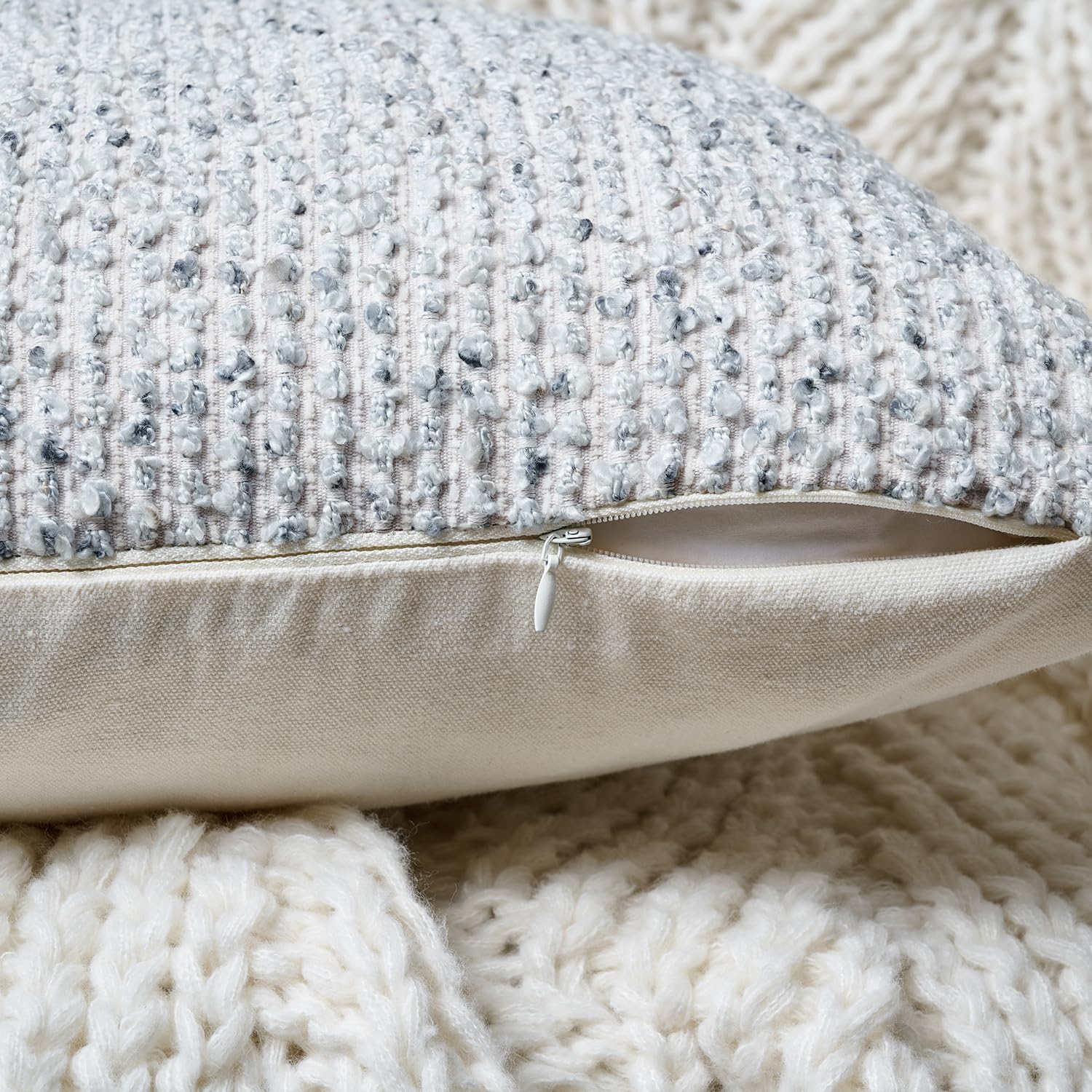 Striped Euro Sham Pillow Covers 26x26 Set of 2 Blue Textured Boucle Chic Morden Boho Accent Farmhouse Square Decorative Couch Throw Pillow Covers for Home Decor Bed Sofa Living Room