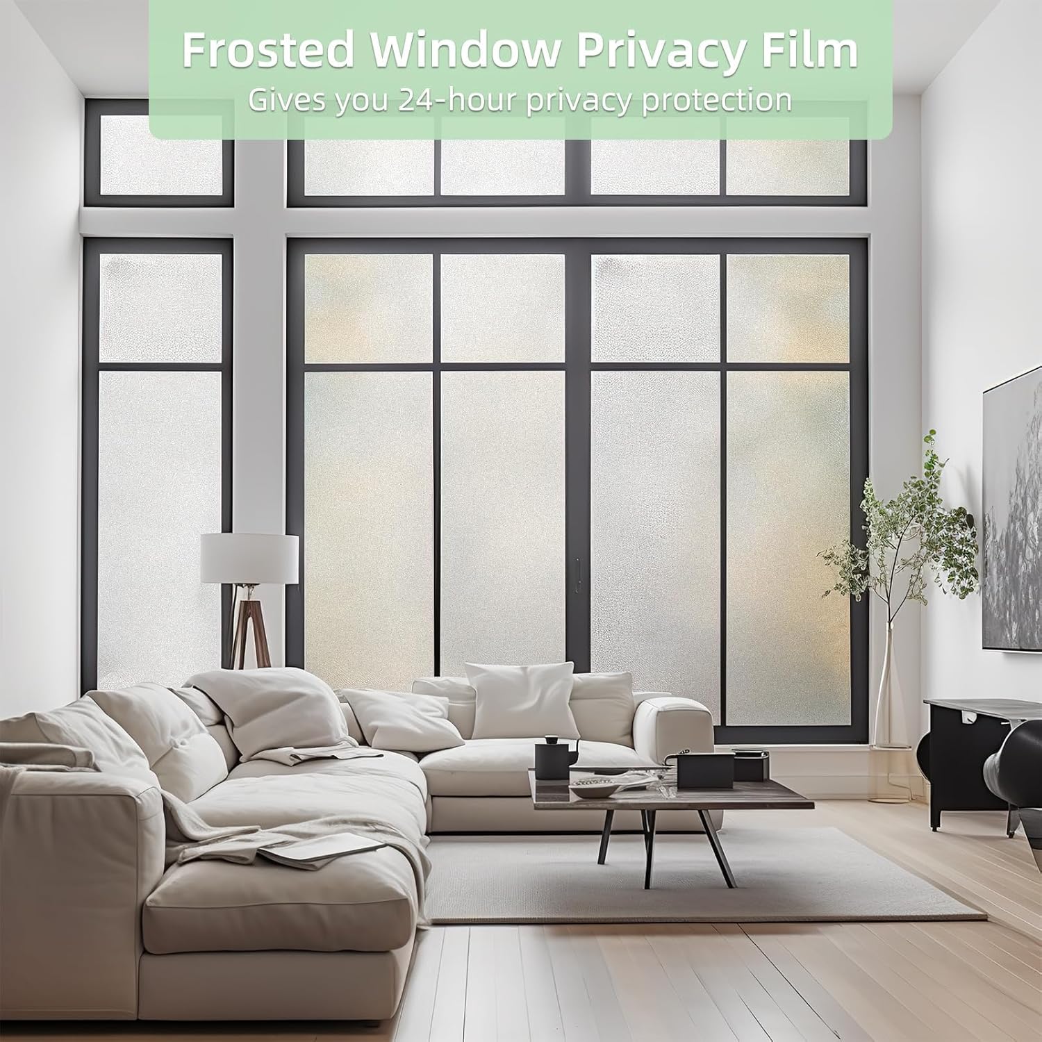 DUOFIRE Privacy Window Film Natural Frosted Glass Film Static Cling Glass Film No Glue Anti-UV Window Sticker Non Adhesive for Privacy Office Meeting Room Bathroom Living Room 11.8in. x 47in. S001