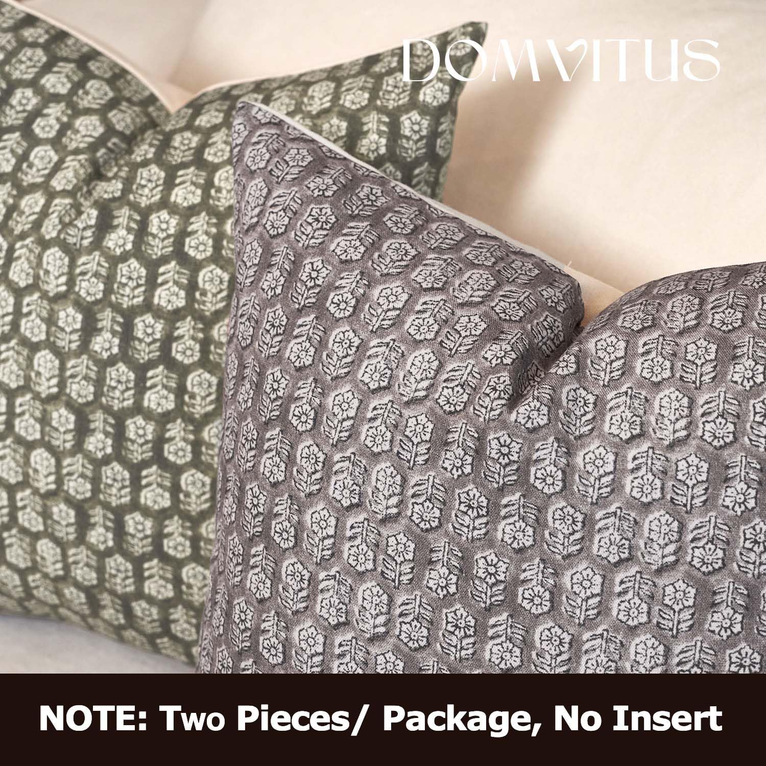 DOMVITUS Floral Pillow Covers Set of 2, 24x24 Pillow Covers, Floral Print Neutral Accent Decorative Pillow Covers for Living Room, Bed, Light Taupe