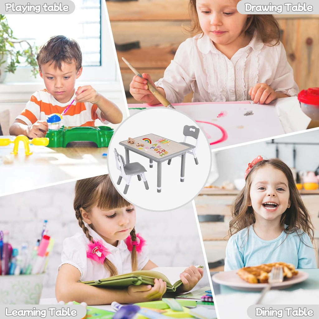 Toddler Table and Chair Set, Height Adjustable-Upgrade Kids Table and 2 Chairs for Ages 3-8, Multi-Activity Toddler Play Table with Graffiti Desktop for Home/Daycare/Classroom