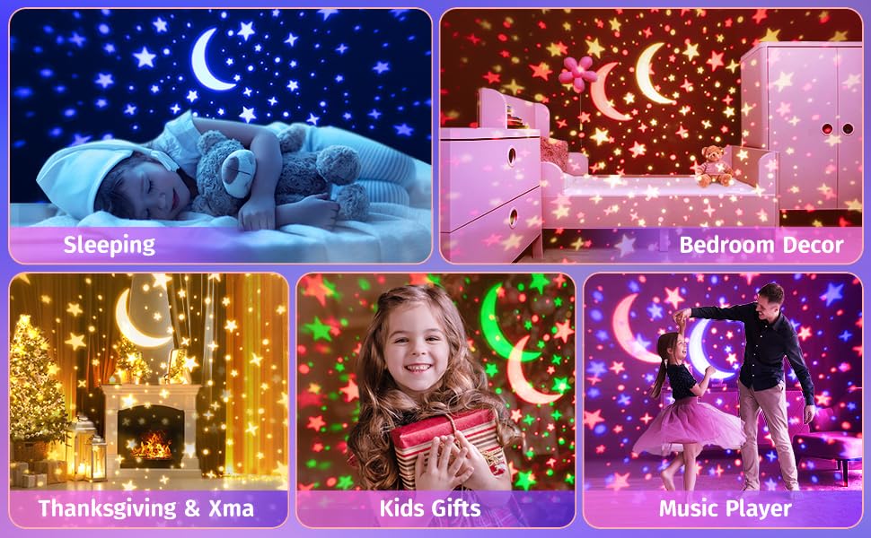 One Fire Star Projector Night Light for Kids Room, Bluetooth Speaker+Remote, 48 Lighting Cool Star Light Projector, Kids Room Decor, Christmas Gifts