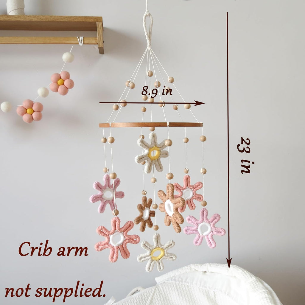 Woven Daisy Mobile for Crib, Baby Crib Mobile for Girls, Boho Daisy Crib Mobile, Daisy Nursery Decor for Baby