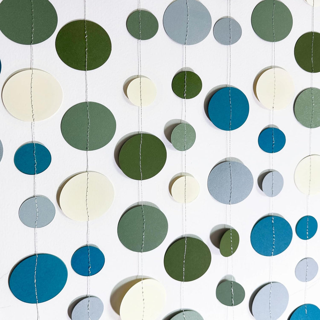 Sage Green and Dusty Blue Party Decorations Polka Dots Garlands Hanging Paper Circle Dots Streamer for Men Boy Birthday Baby Shower Wedding Engagement Retirement Silly Goose Party Decorations Supplies