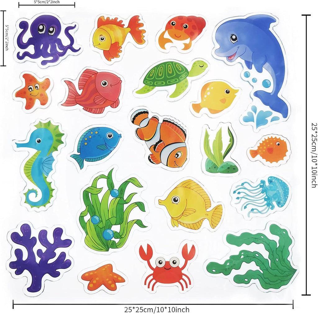 20 Pieces Sea Animals Thick Gel Clings Ocean Window Gel Clings Decals Stickers for Toddlers Kids Adults Home Airplane Classroom Nursery Sea Animals Party Supplies Decoration Removable and Reusable