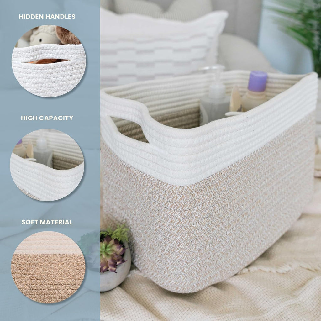 OrganiHaus Woven Storage Baskets for Organizing, Cotton Rope Organizer Bins for Shelves, Closet & Nursery, Dog Toy Basket, Decorative Bins for Toys, Towels & Books - 15x10x9, Light Honey