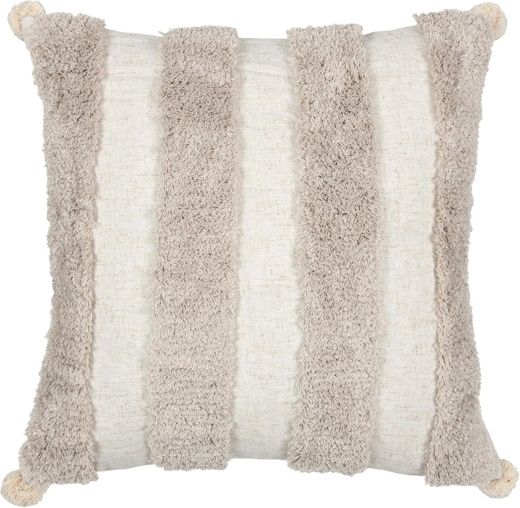 Boho Pillow Covers 18X18 Inch Boho Tufted Linen Throw Pillow Covers Decorative Pompoms Cushion Cover Farmhouse Pillow Case for Couch Sofa Bed Living Room Bedroom,Natural Beige