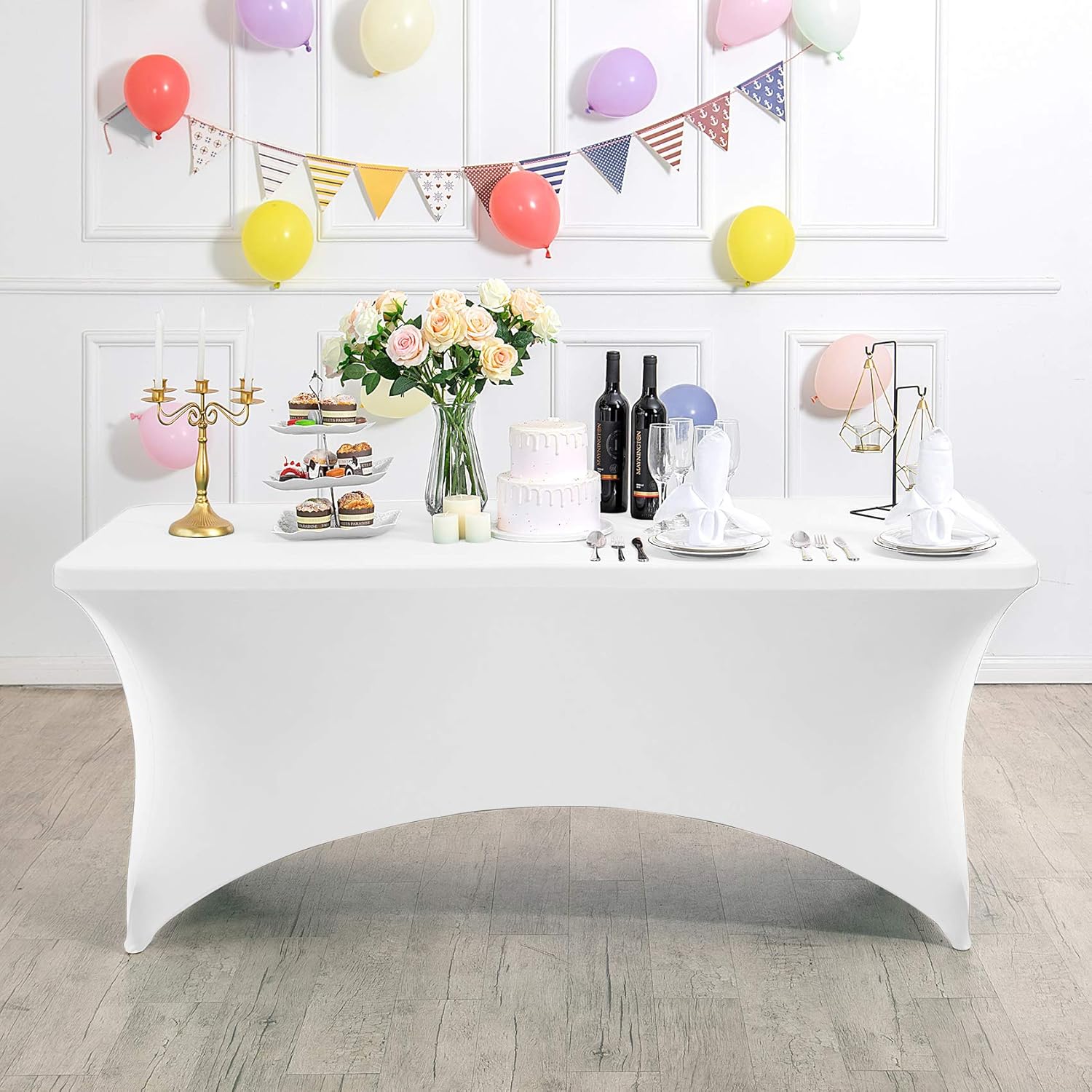 6PCS Spandex Table Cover for 6FT Table Universal Fitted Stretch Tablecloth for Party, Banquet, Wedding and Events-White