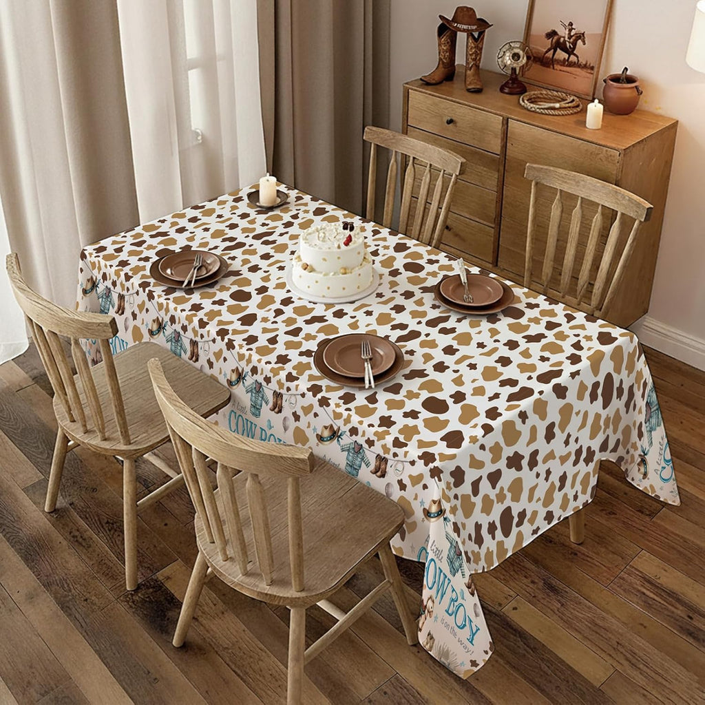 ATFUNSHOP Cowboy Baby Shower Tablecloth 4 Pack 54X108 A Little Cowboy is On The Way Western Theme Table Cover, Rustic Baby Boy Rodeo Party Decorations