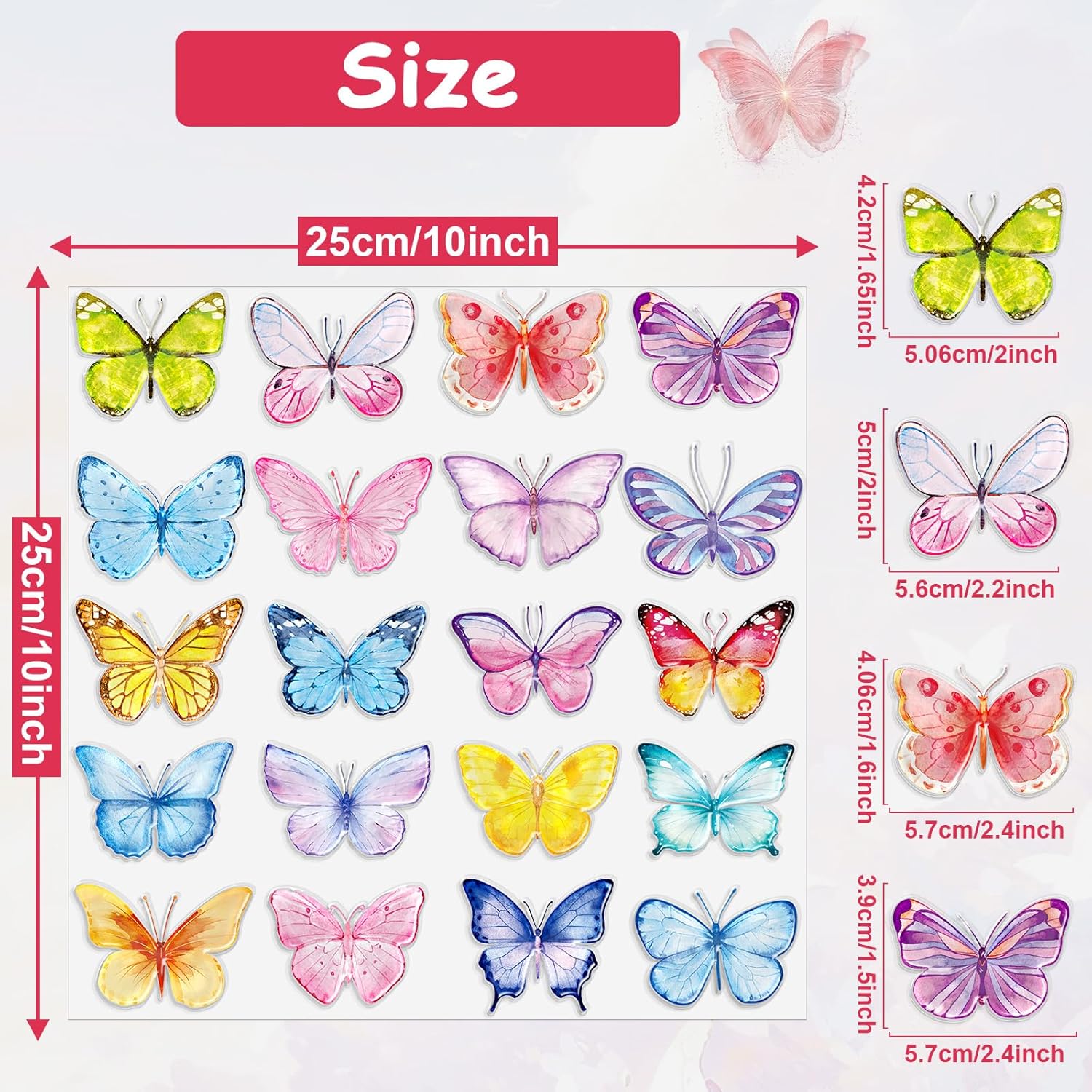 20PCS Butterfly Thick Gel Cling Spring Window Gel Clings Decals Stickers Butterfly Window Decorations for Kids Toddlers Home Airplane Classroom Nursery Spring Party Supplies Removable Reusable
