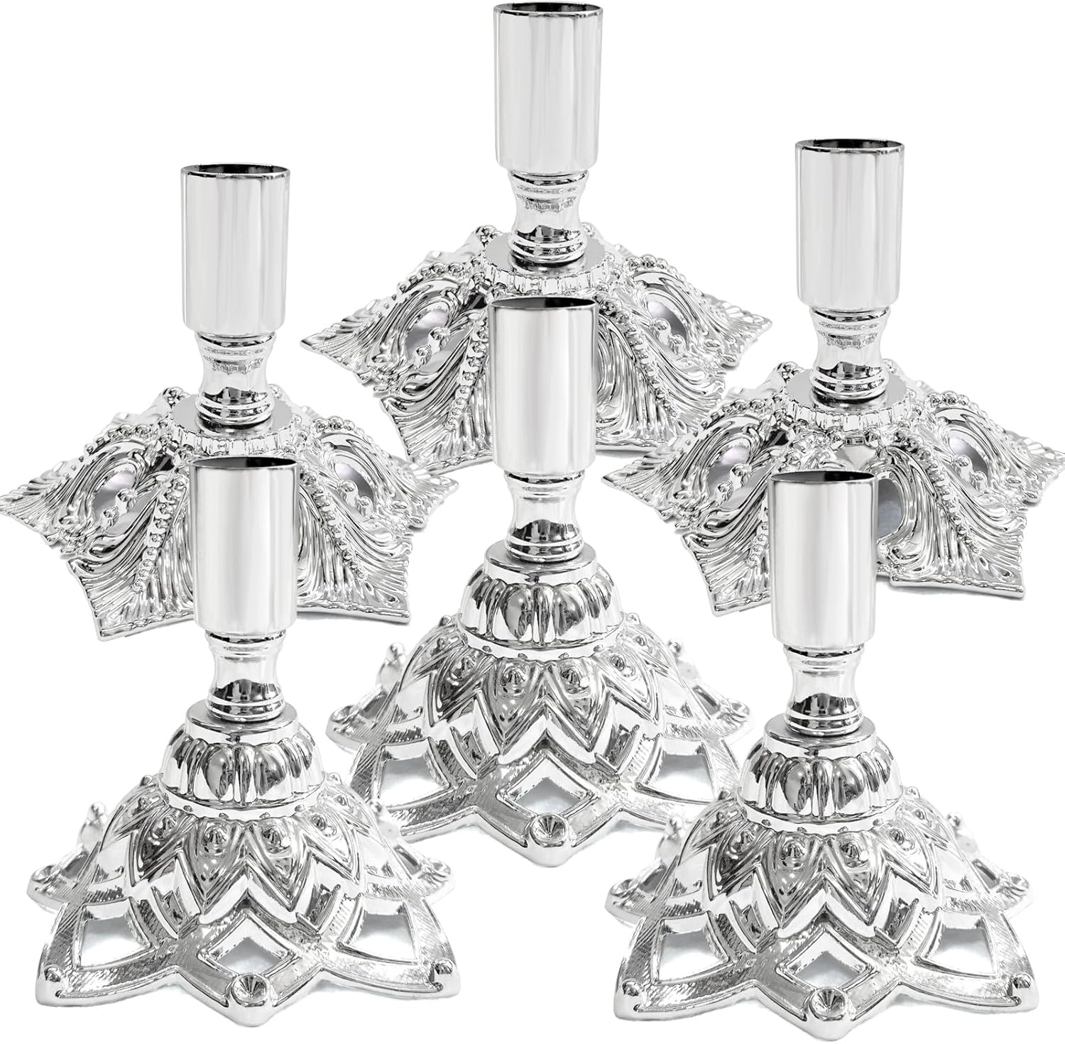 Candlestick Holders,Taper Candle Holder for Candlesticks Silver Plated Candle Metal Stick Candle Holders for Fireplace,Party, Dining,Wedding Decor,Fits 3/4 inch Thick Candle(Set of 6Pcs)