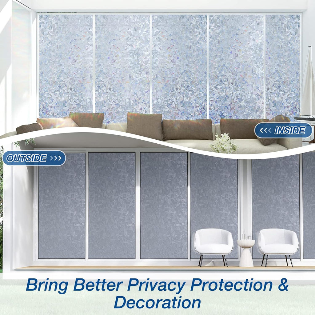 DOWELL One Way Window Film Daytime Privacy, Static Cling Window Tinting Film for Home, Decorative Stained Glass Stickers Heat Control Door Decal Clings, Grayish Silver, 23.6x118 inches