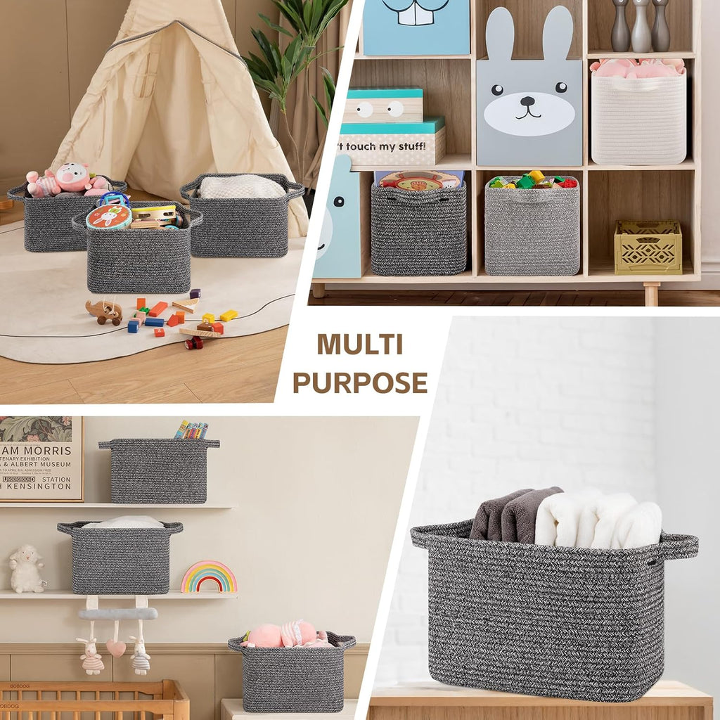 OIAHOMY Storage Basket, Woven Baskets for Storage, Cotton Rope Basket for toys,Towel Baskets for Bathroom - Pack of 3, Black