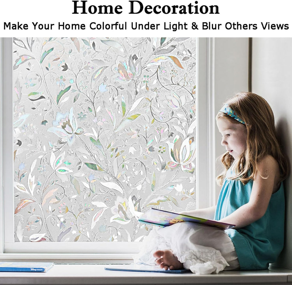 Kromapolis Window Film - Privacy, Vinyl Glass Covering, Stained Glass Decorative, Frosted Static Clings, Non-Adhesive, No-Glue (29.5 x 157.4 Inch)