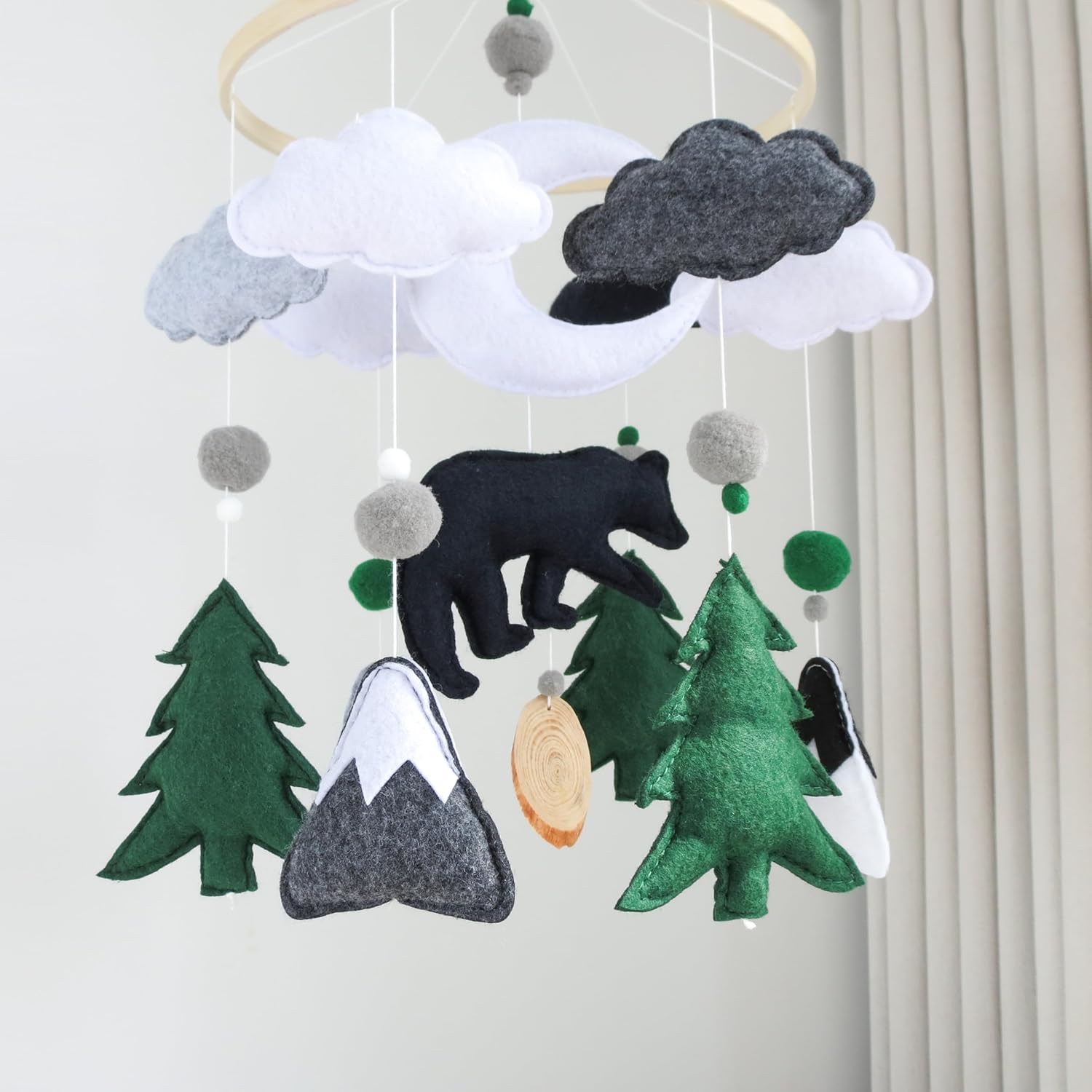 Woodland Mobile for Crib Bear Baby Mobile for Crib Woodland Crib Mobile for Boys Girls Forest Baby Nursery Mobile for Bassinet