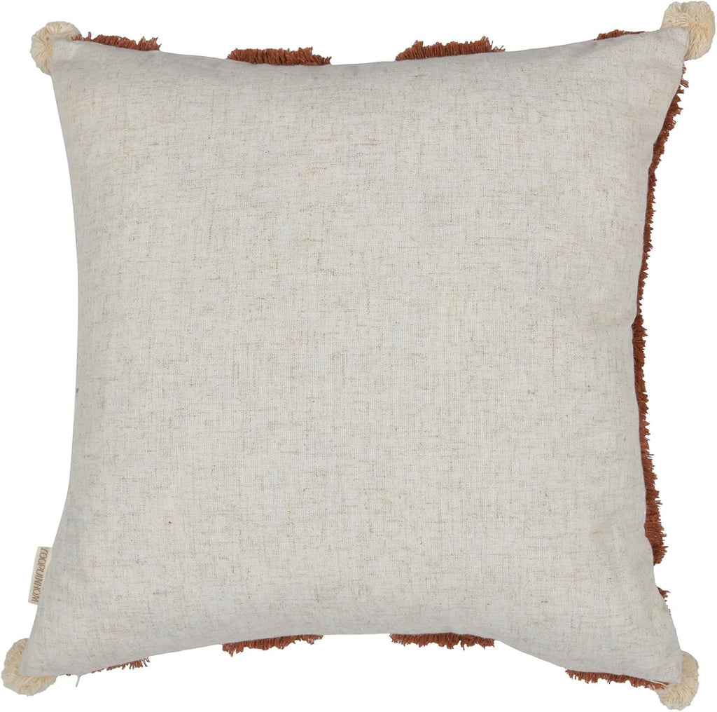 Boho Pillow Covers 18X18 Inch Boho Tufted Linen Throw Pillow Covers Decorative Pompoms Cushion Cover Farmhouse Pillow Case for Couch Sofa Bed Living Room Bedroom,Dark Rust